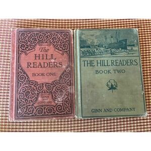 Lot Set of 2 Antique Hills Readers One + Two 1907 Ginn and Company School Texts